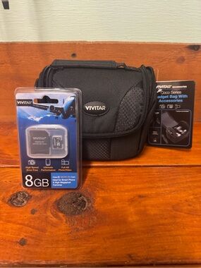 Vivitar Black Compact Camera Case with 8GB SD Card and Mini Travel Tripod